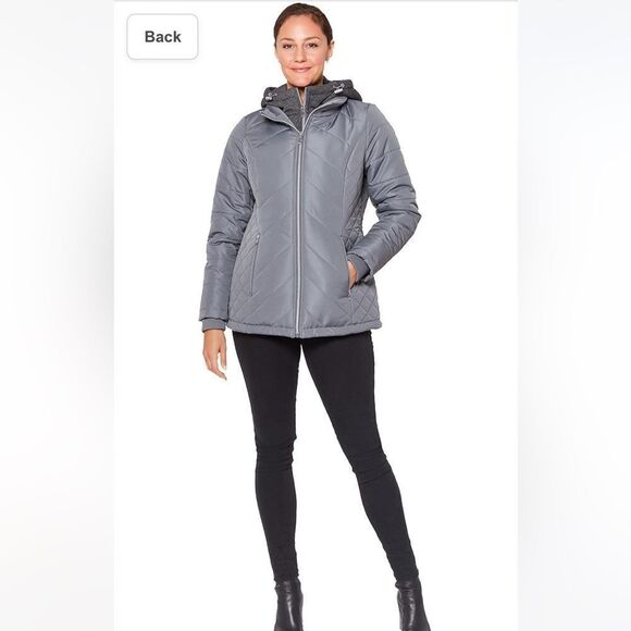 INTL d.e.t.a.i.l.s Women's Quilted Zip Front Coat Jacket with Hood Size XL - Picture 3 of 14